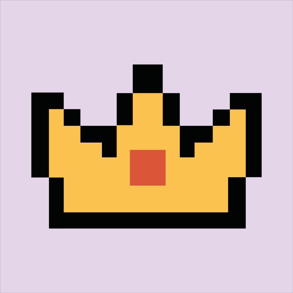 Retro 8-bit crown icon on creamy lilac pixel background vector
