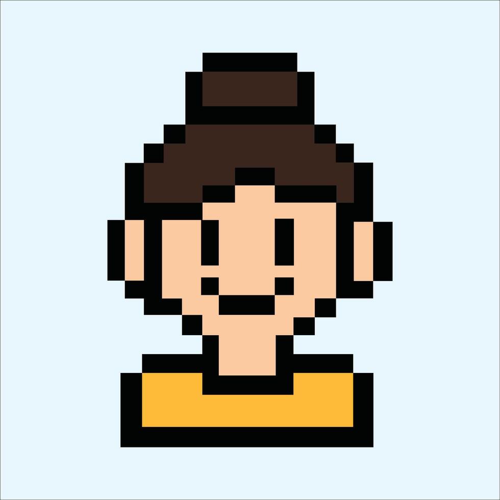 Pixel woman avatar with hair bun in yellow retro look vector