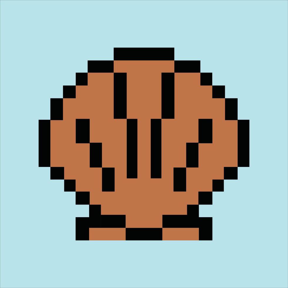 Retro 8-bit shell icon on soft sky blue pixel background vector