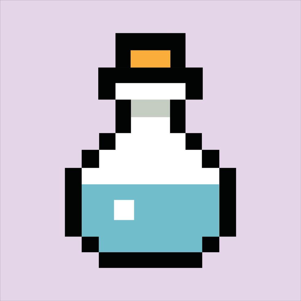 Retro 8-bit potion icon on creamy lilac pixel background vector