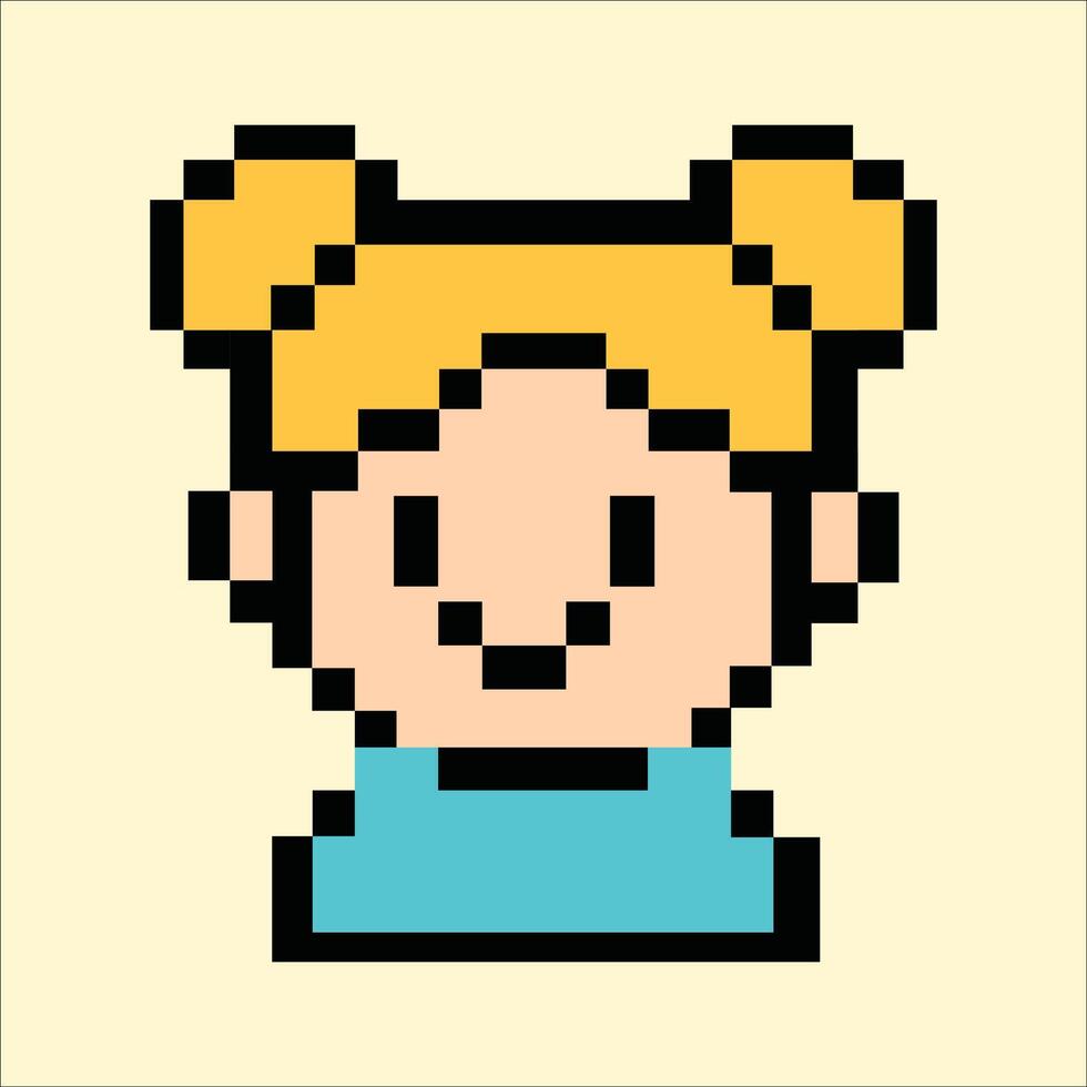 Pixel girl avatar with yellow bows and happy expression vector