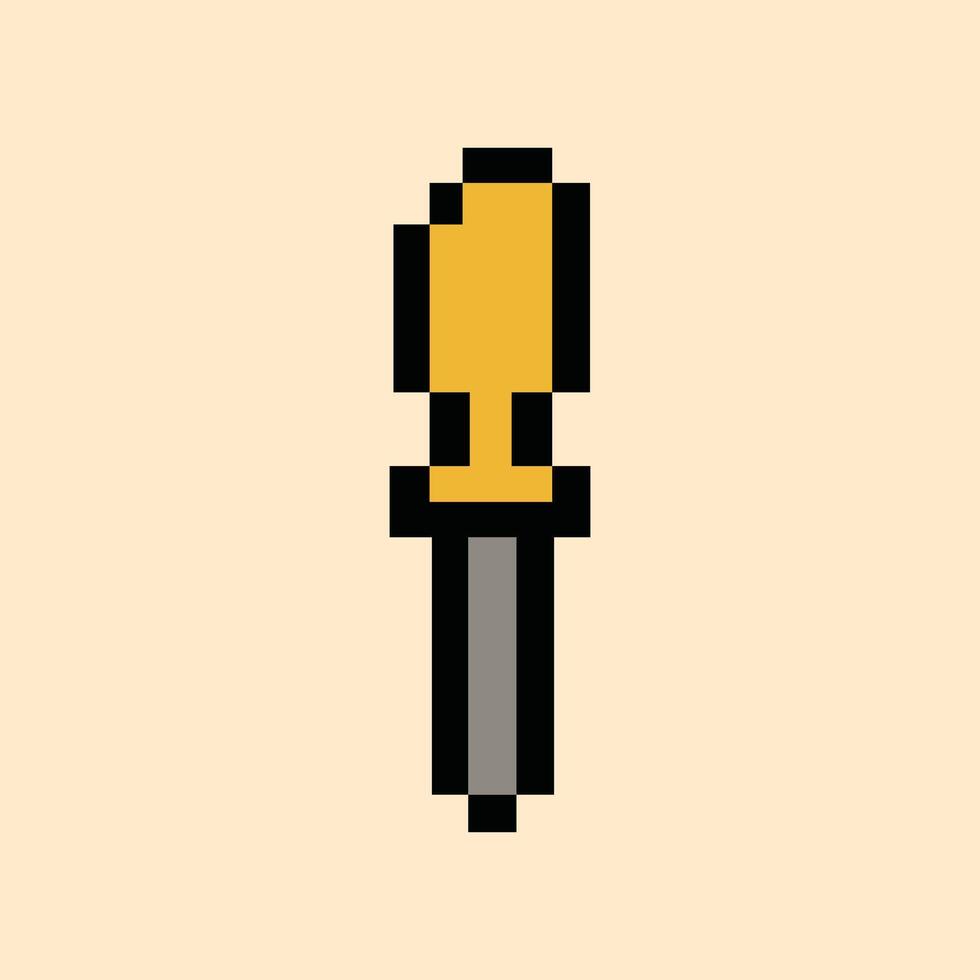 Retro 8-bit screwdriver icon on creamy peach pixel background vector