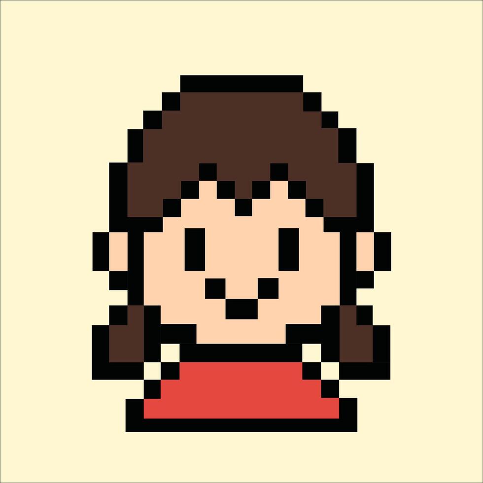 Retro pixel girl avatar with twin braids in red top vector