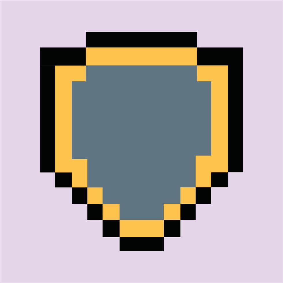 Retro 8-bit shield icon on creamy lilac pixel background vector