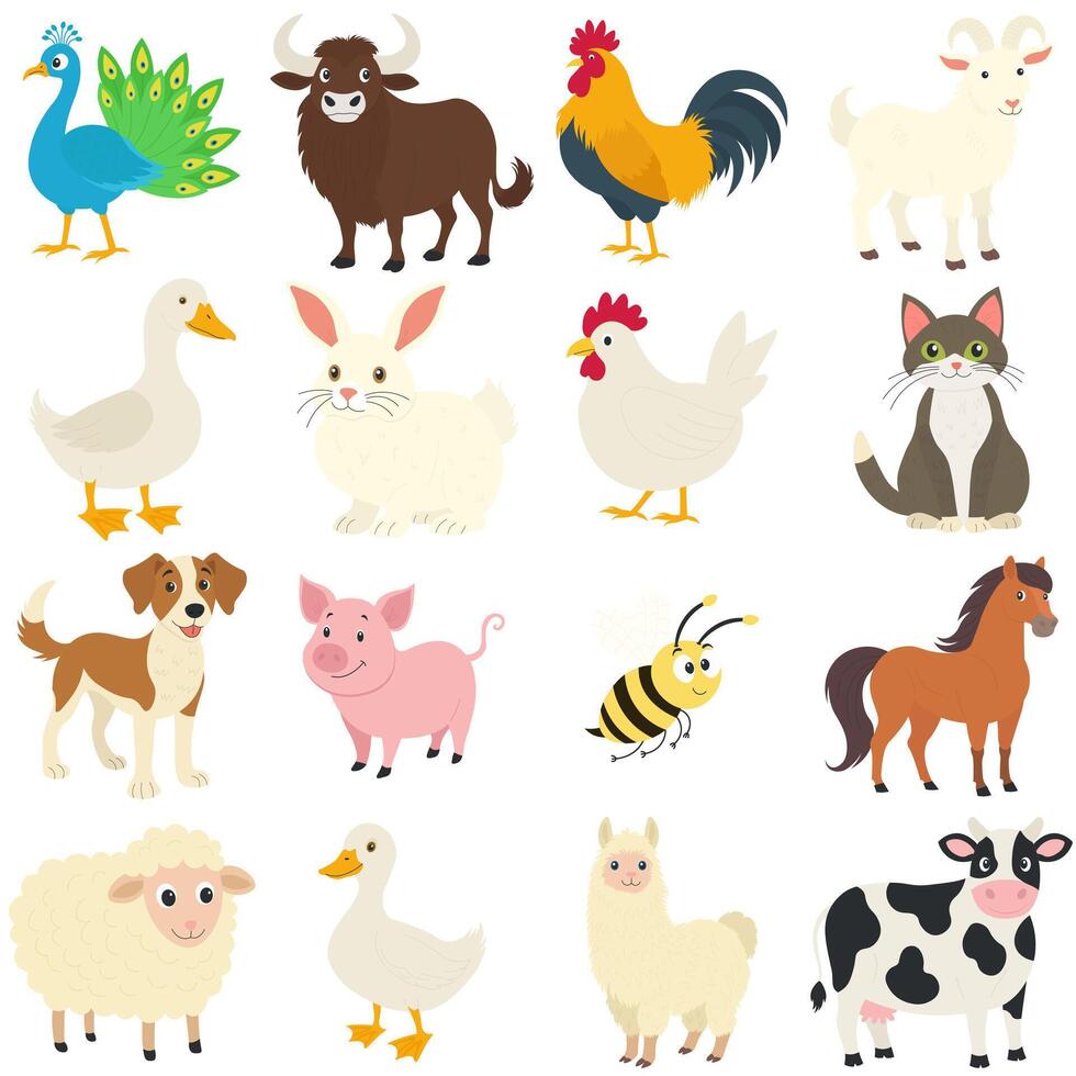 Cute Cartoon Farm Animals Set vector