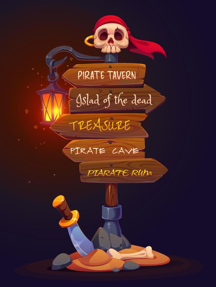 Pirate party sign board corsair signage with skull vector