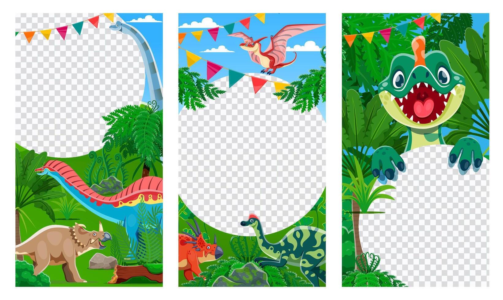 Social media frame templates cartoon dinosaurs vector