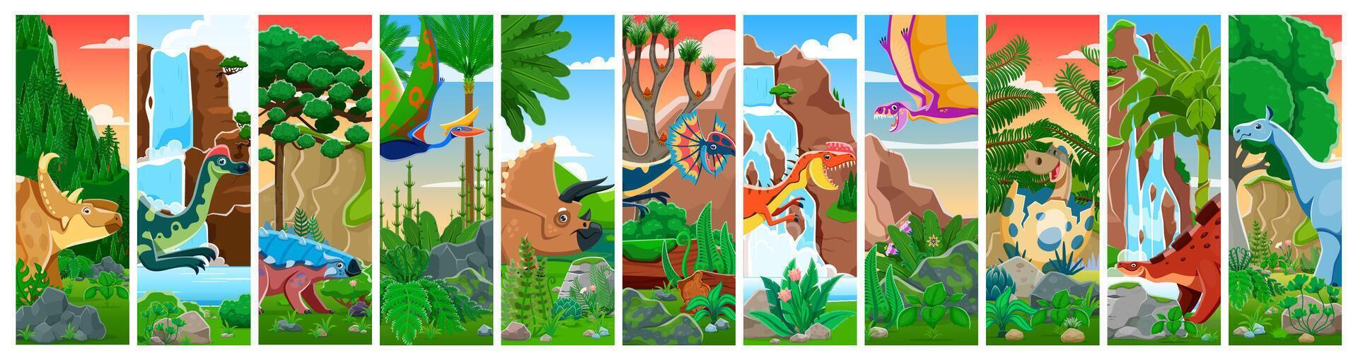 Prehistoric dinosaur cute characters collage vector