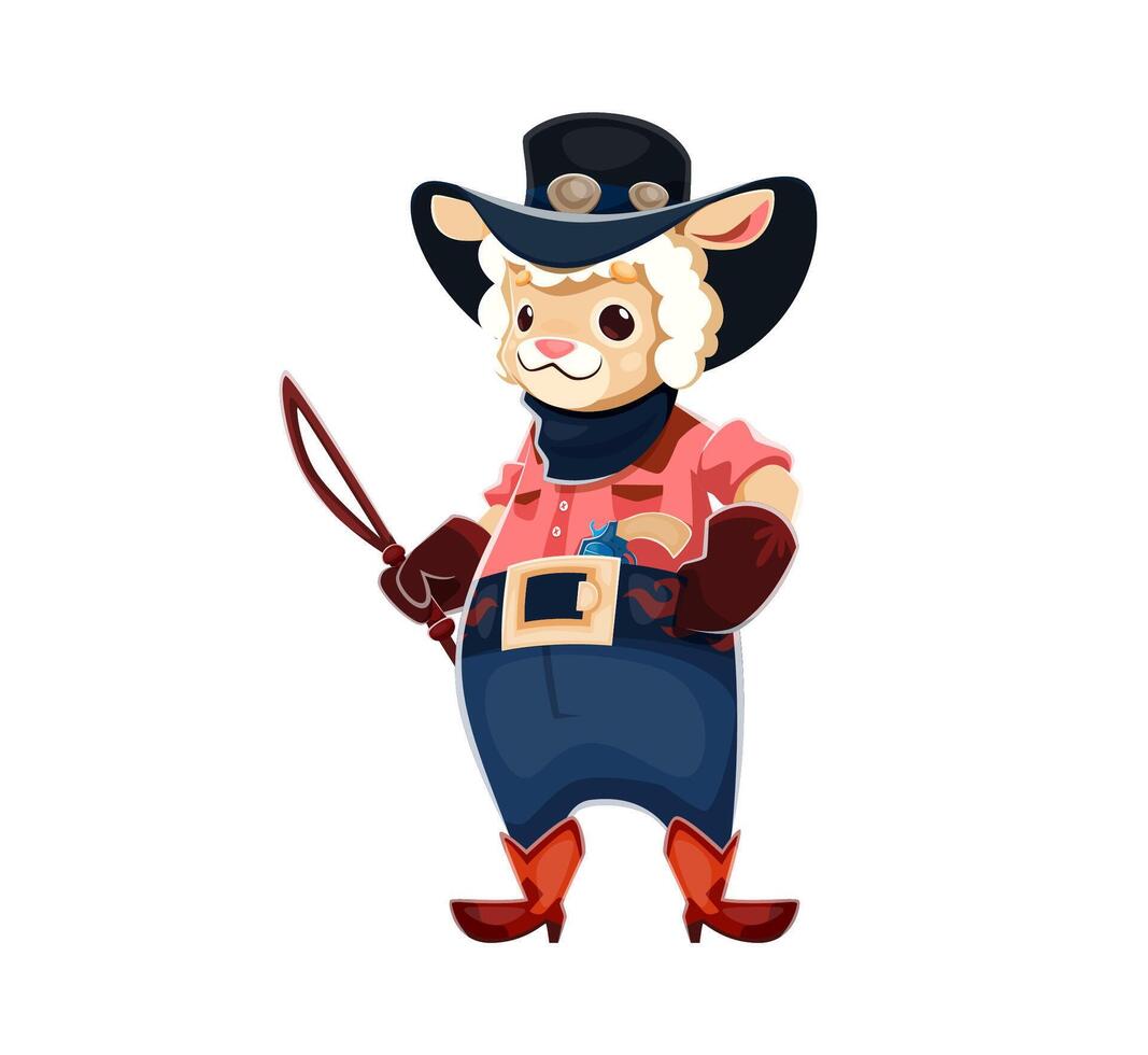Cartoon sheep cowboy animal character with a whip vector