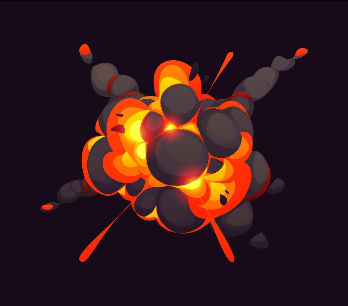 Comic bomb explosion blast effect, cartoon fire vector
