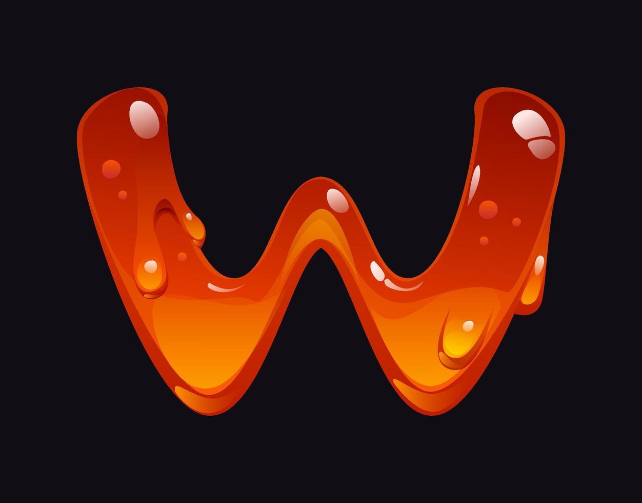 Sweet honey font, alphabet liquid amber letter W vector