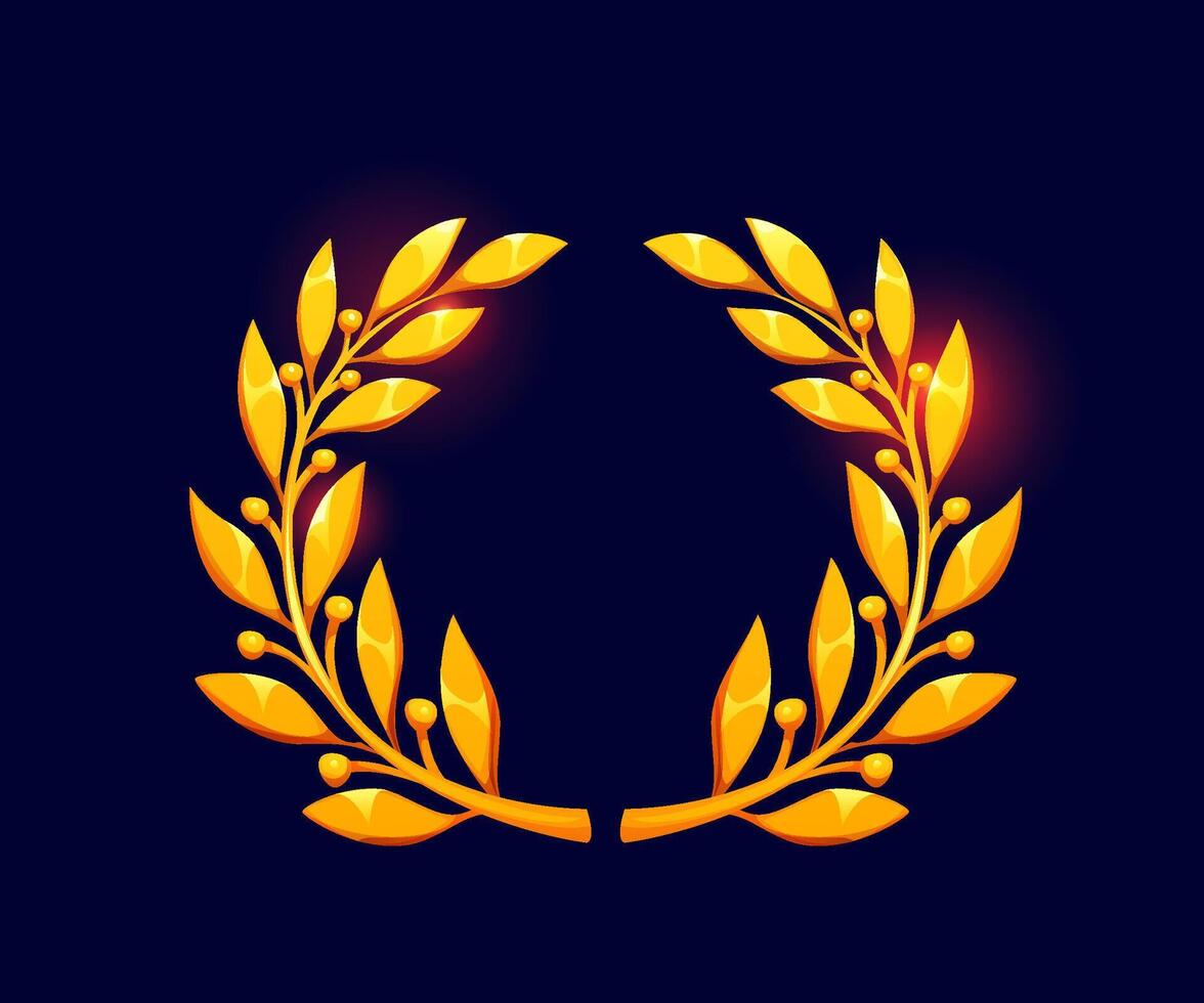 Golden laurel wreath cartoon badge or frame vector