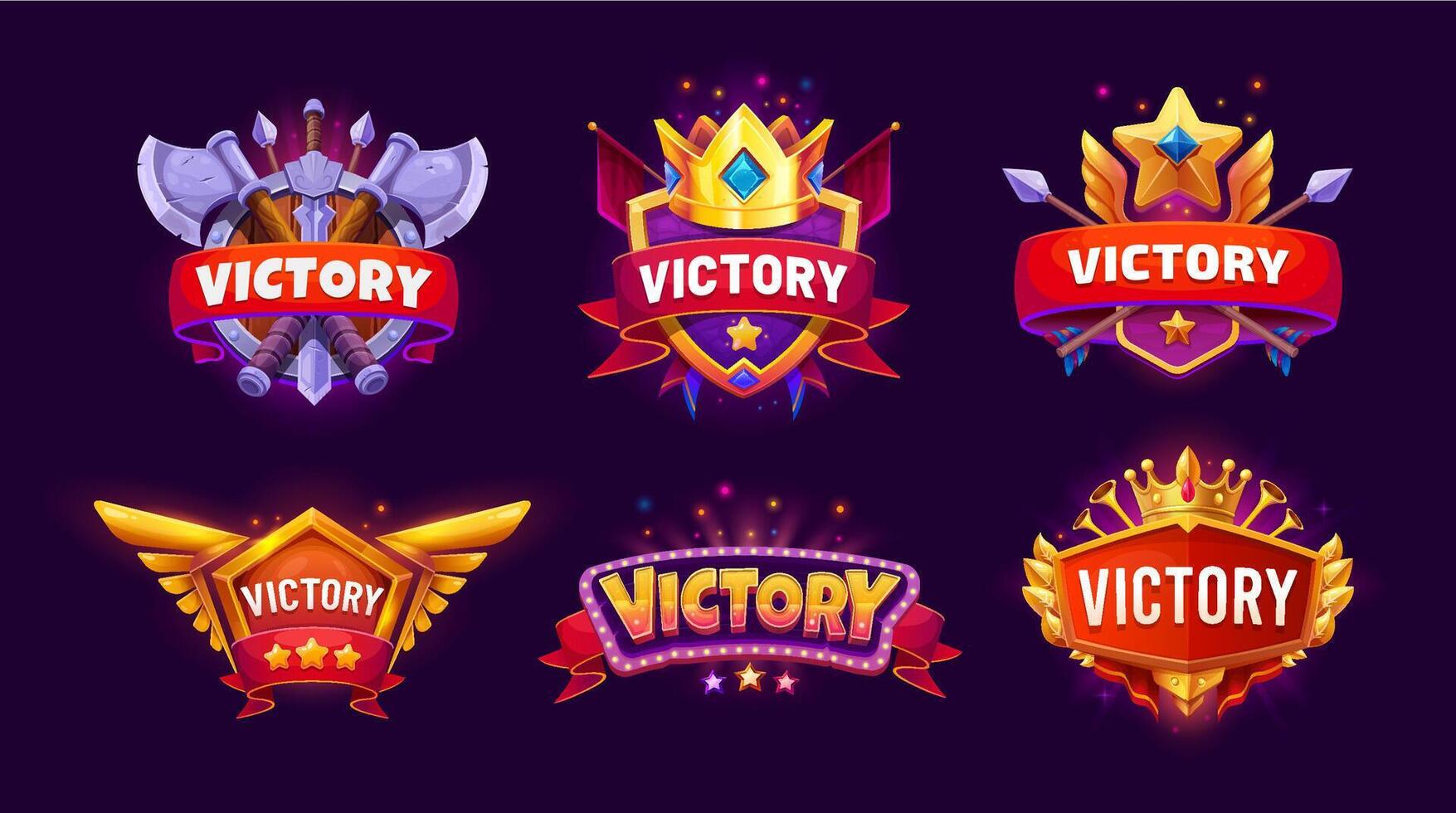 Game victory award shield badges and icons set vector