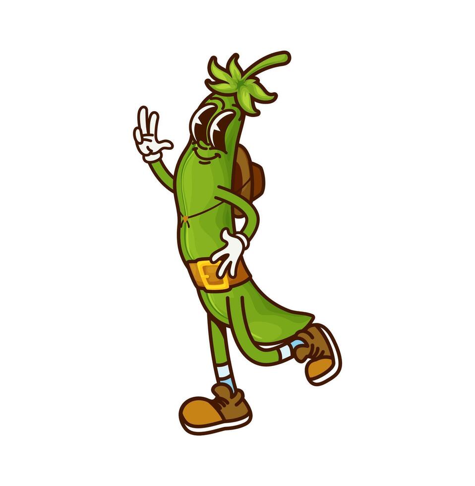 Cartoon groovy soy bean cowboy or bandit character vector