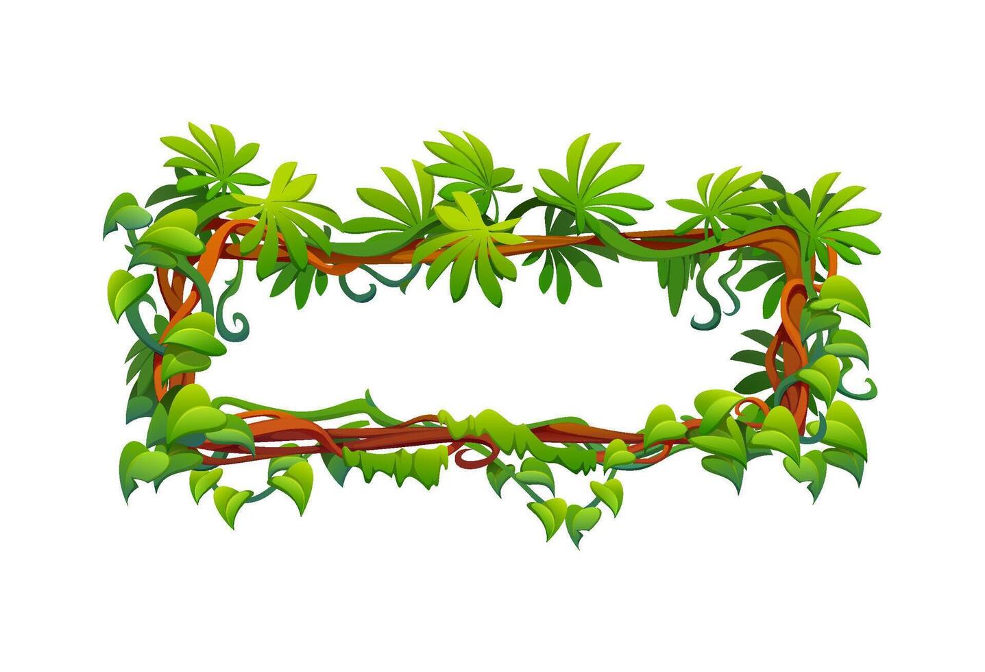 Jungle tropical forest liana leaves frame vector