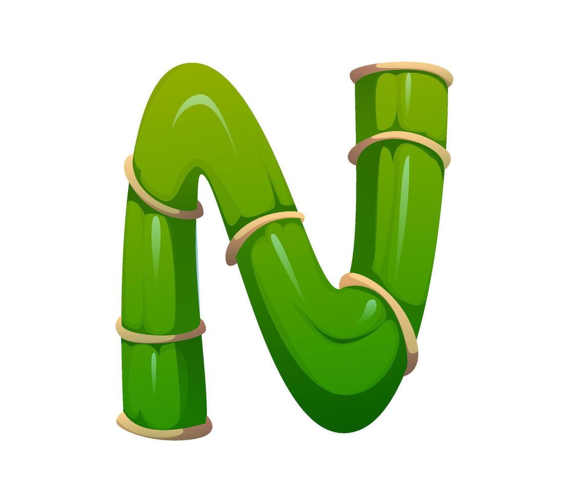 Forest bamboo branch font, typeset letter N vector