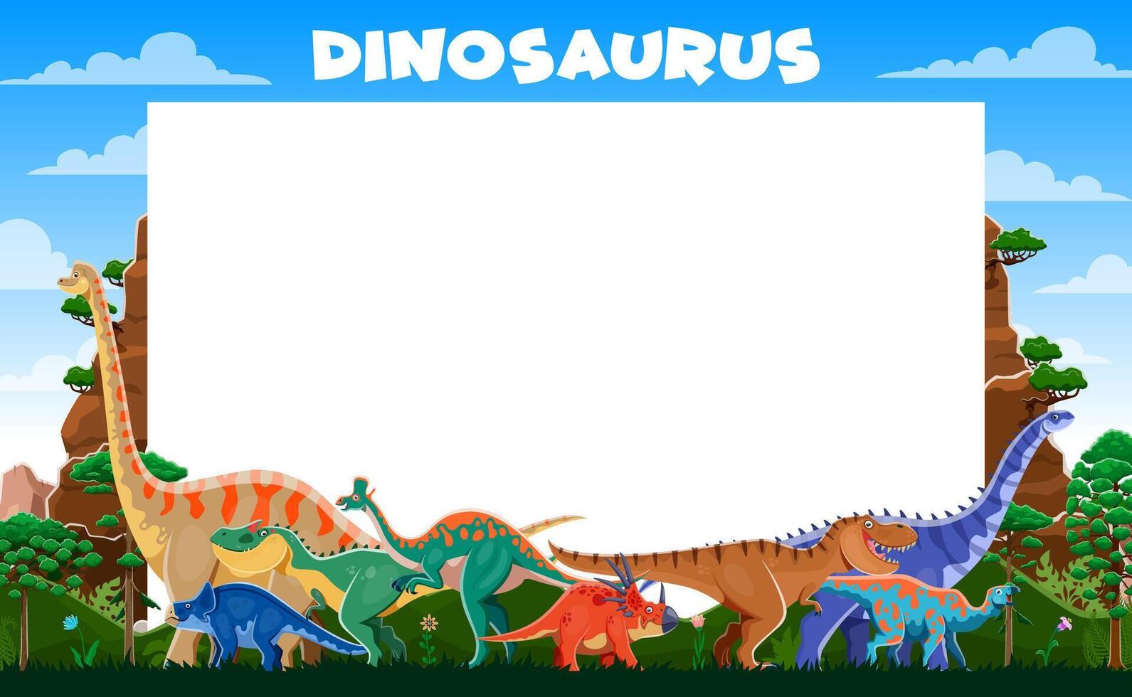 White paper note with prehistoric dinosaurs frame vector
