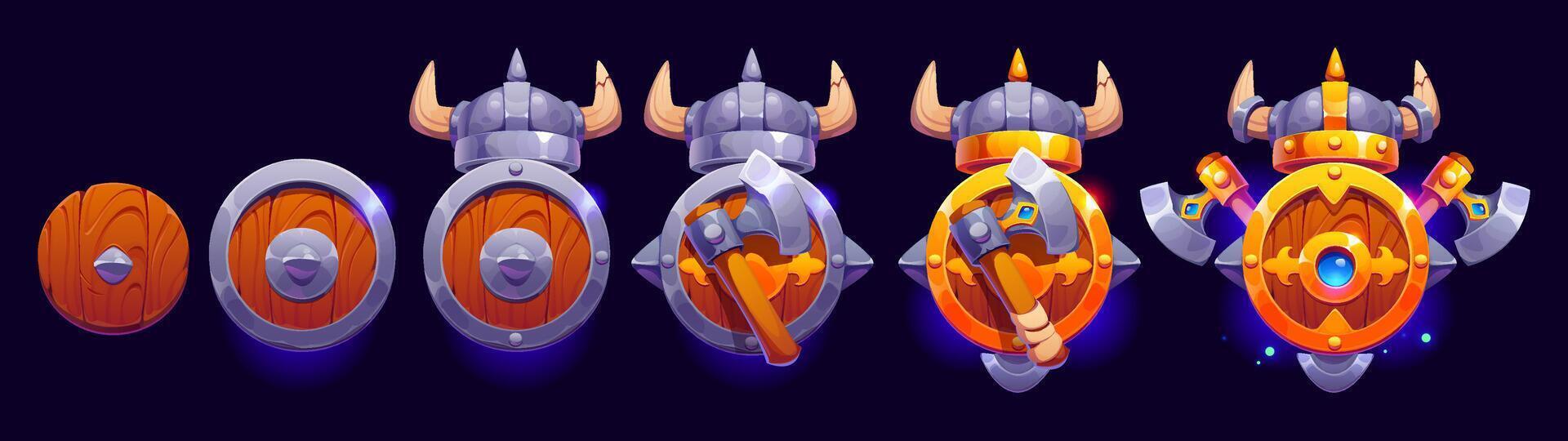 Viking game rank badge, rating level progression vector