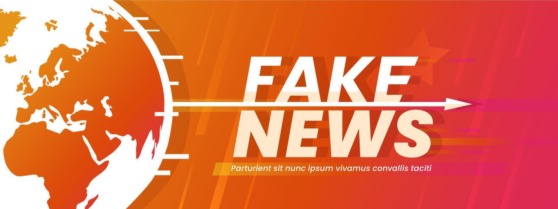 Fake news banner with speeding arrow, world map vector
