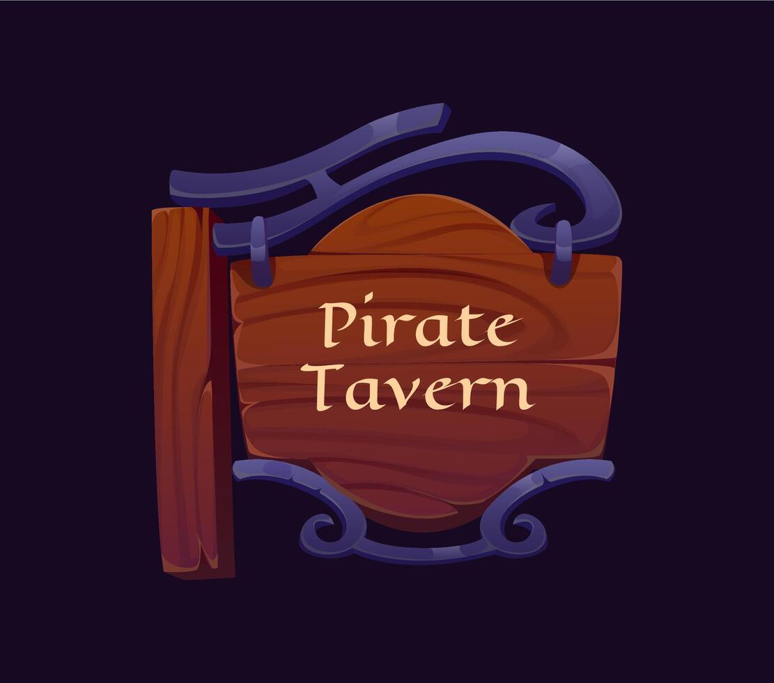 Cartoon pirate icon of rustic wooden sign board vector