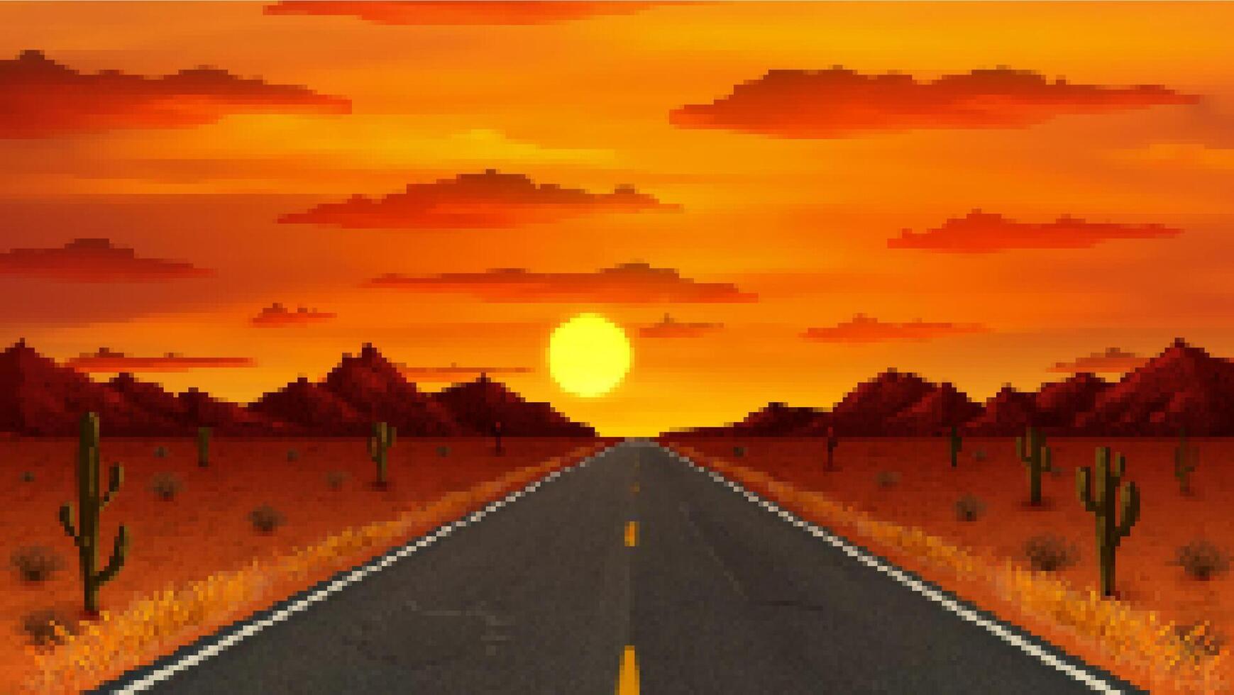8 bit pixel art desert road game background. vector
