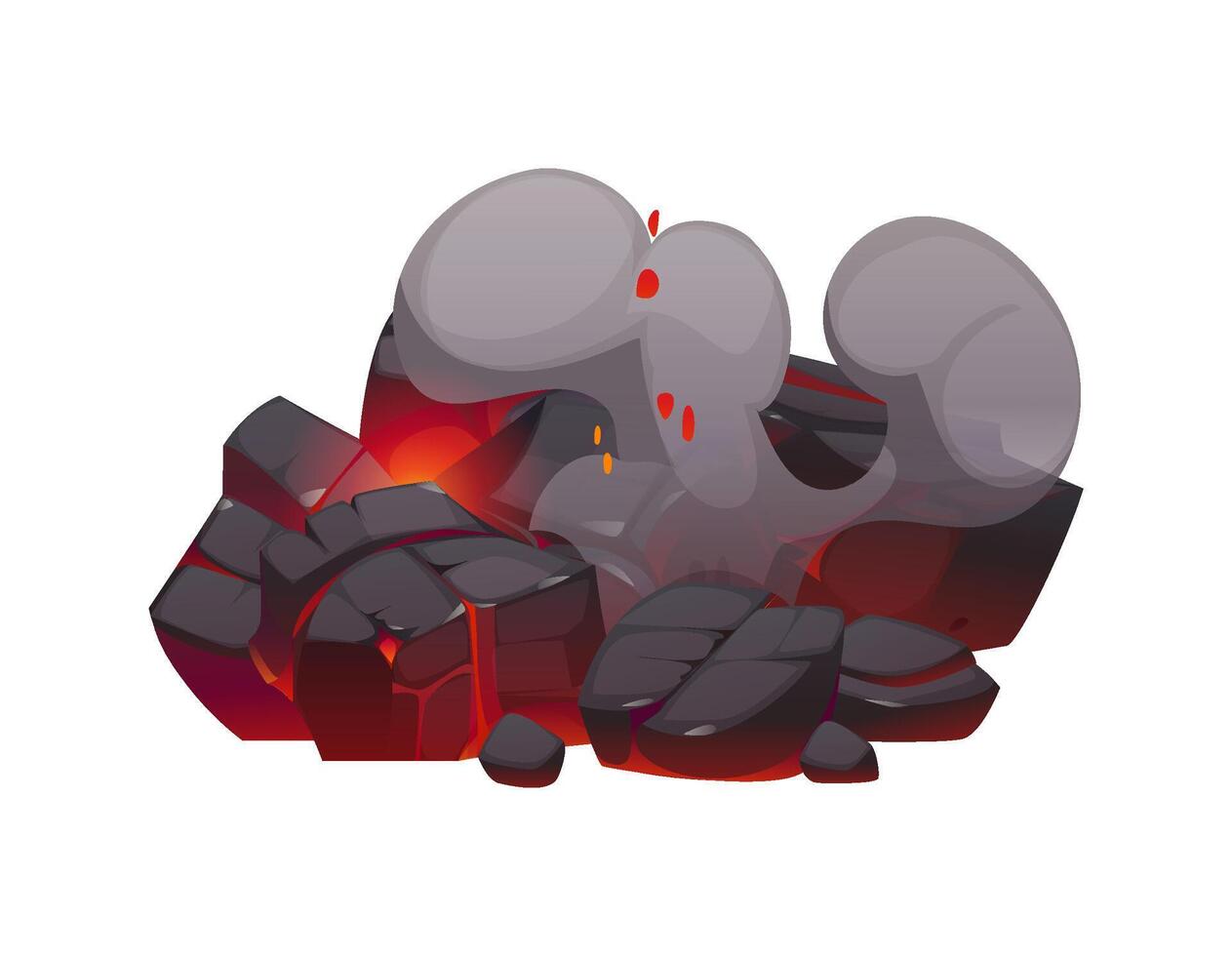 Cartoon fireplace charcoal fire burn, ember coal vector