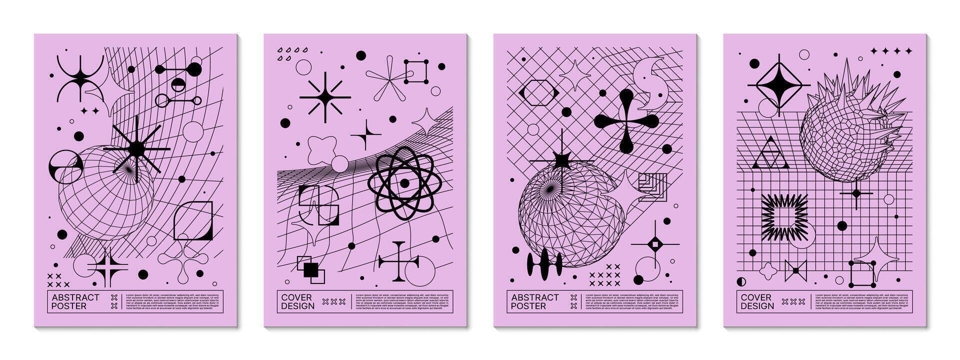Retro Y2K brutal posters abstract geometric shapes vector