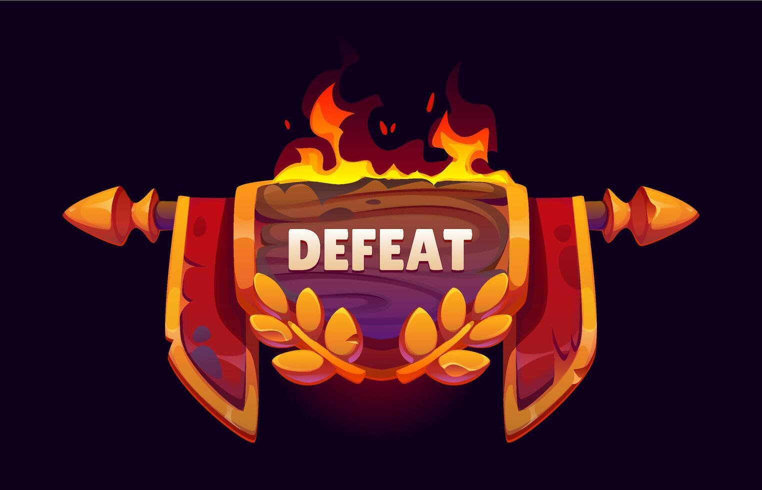 Defeat game frame icon ui asset. Cartoon wood sign vector