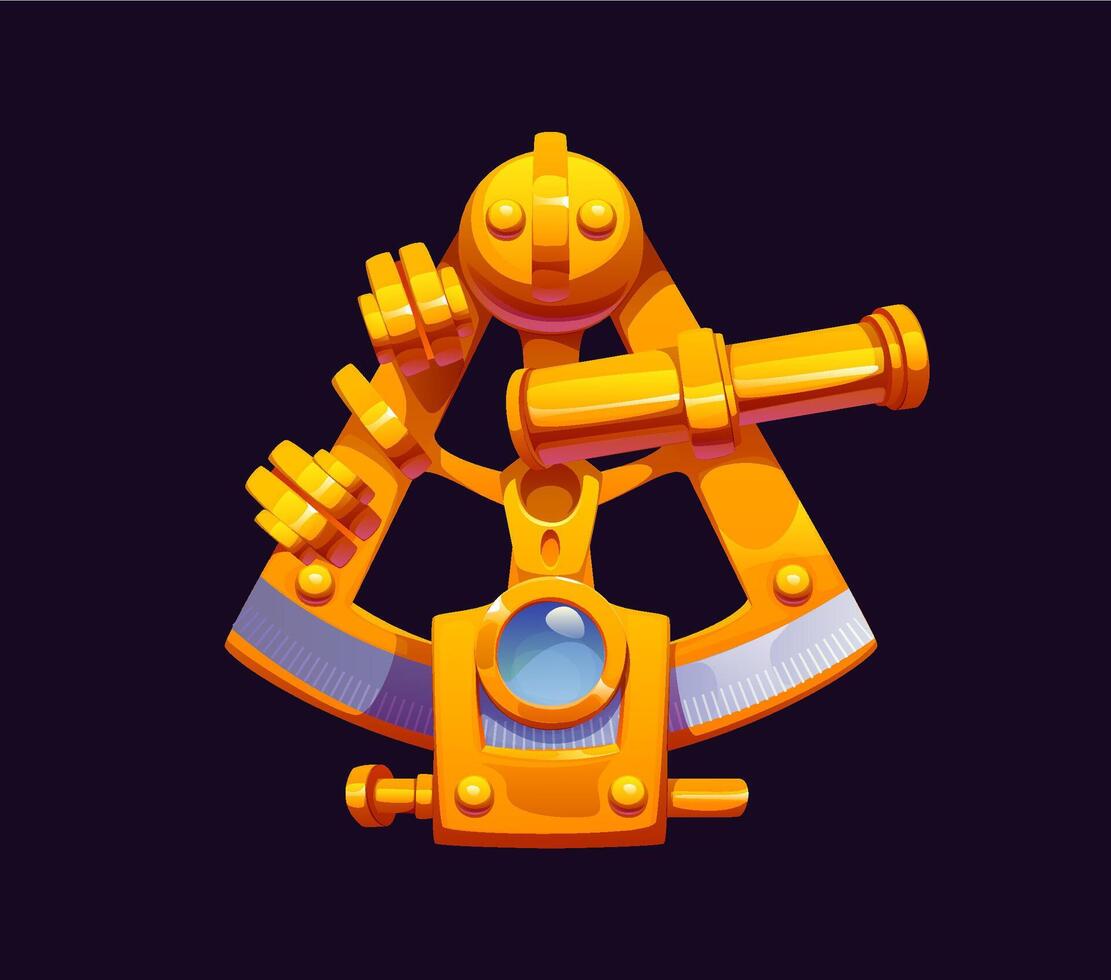 Cartoon sextant with golden arc and compass detail vector