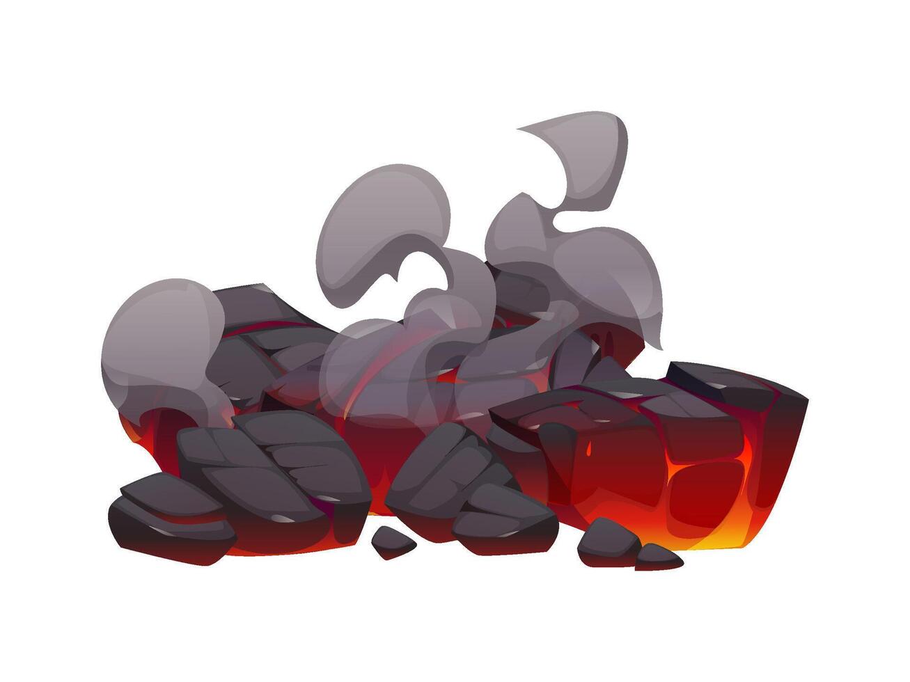 Fire flames on coal, fireplace charcoal, burn coal vector