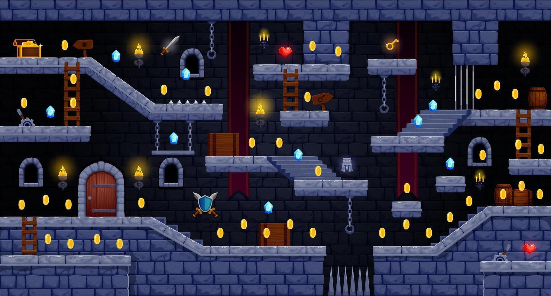 2d arcade game castle level map interface vector