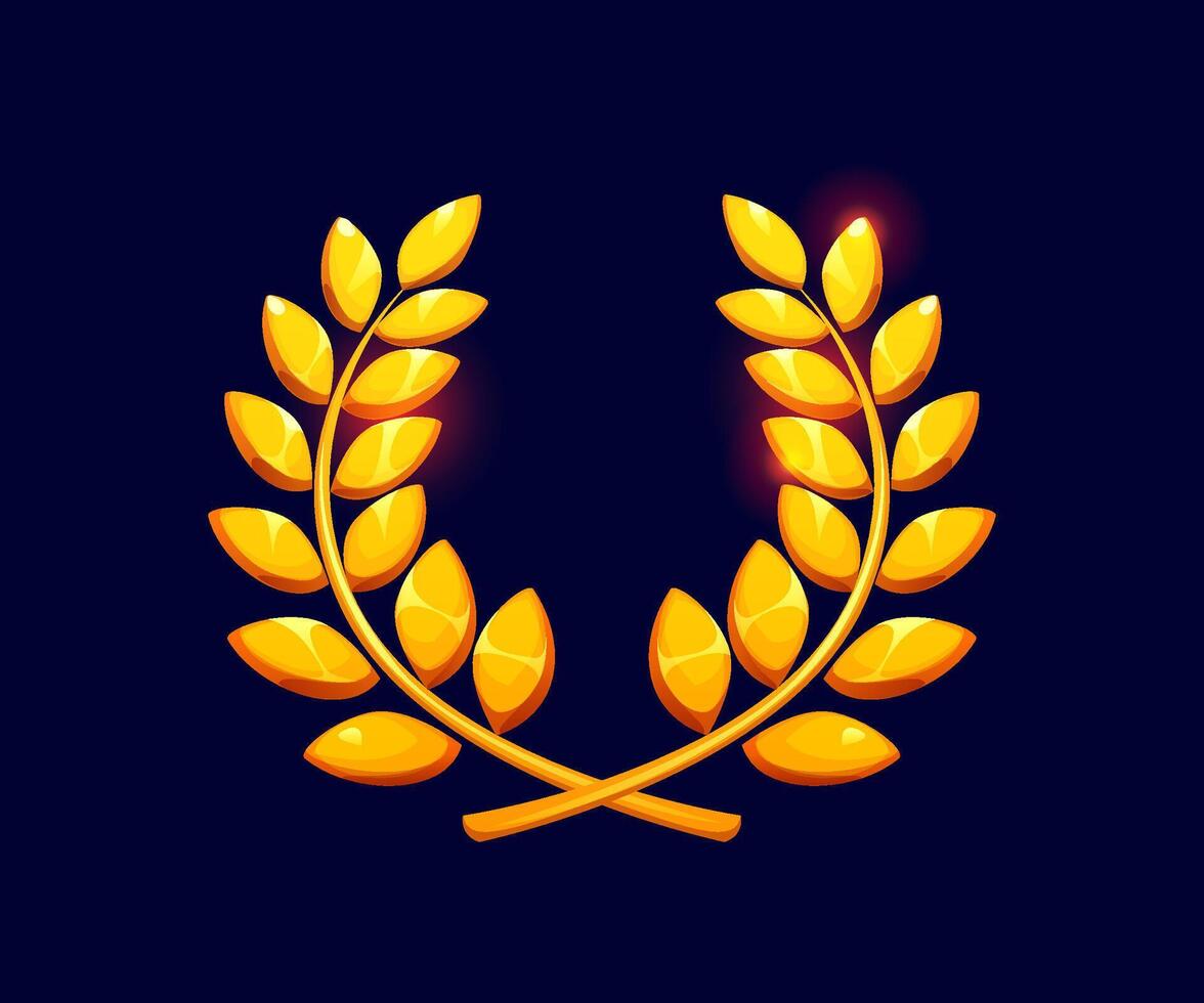 Golden laurel and olive wreath badge, game asset vector