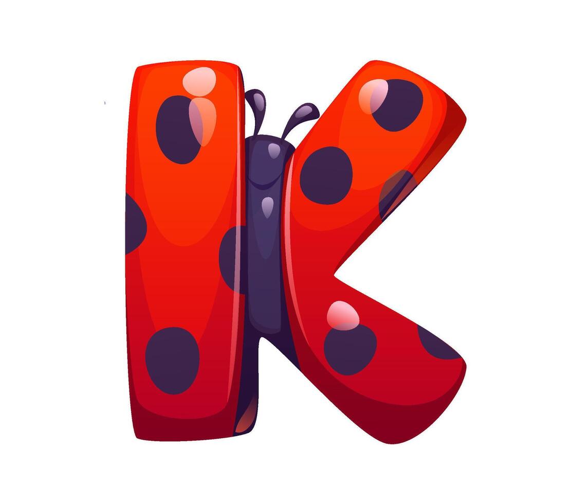 Ladybug insect cartoon font typeset letter K vector