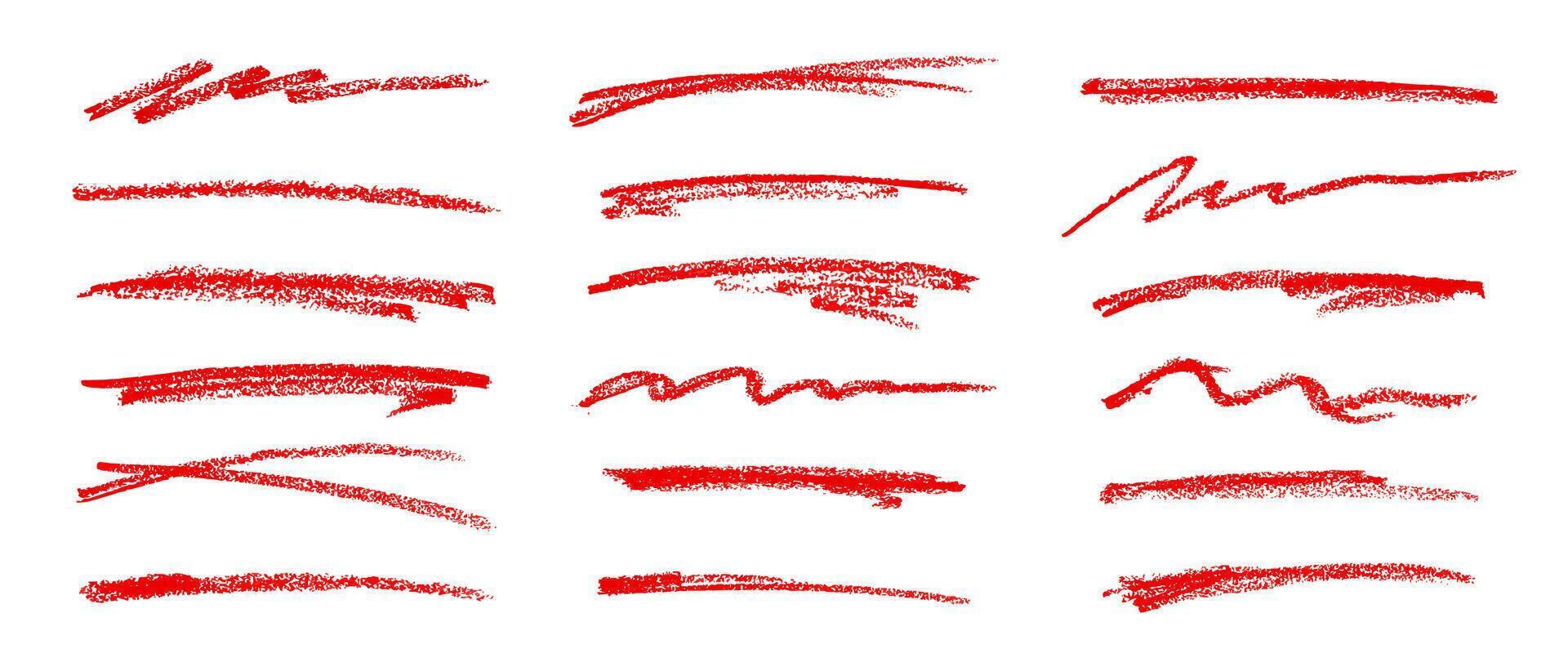 Underline red crayon, scribble stroke pencil lines vector