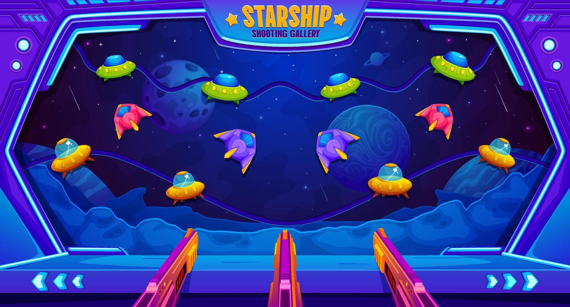 Space battle carnival shoot game, amusement park vector