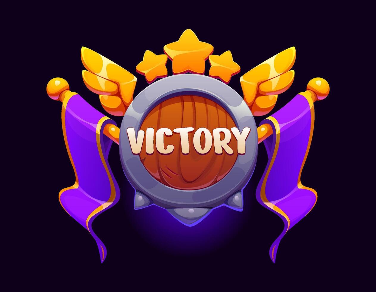 Cartoon victory award game icon with wooden shield vector
