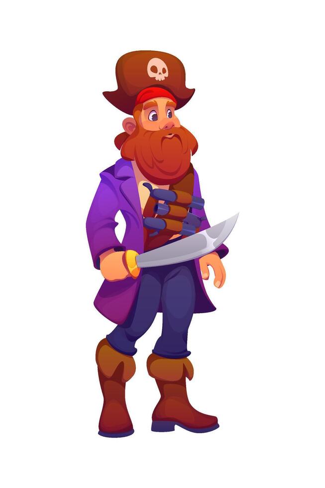 Cartoon pirate corsair character holding sword vector
