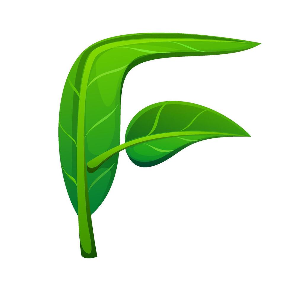 Nature green leaf font, spring typeset letter F vector