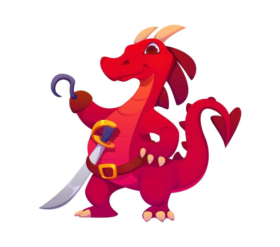 Cartoon pirate dragon character with hand hook vector