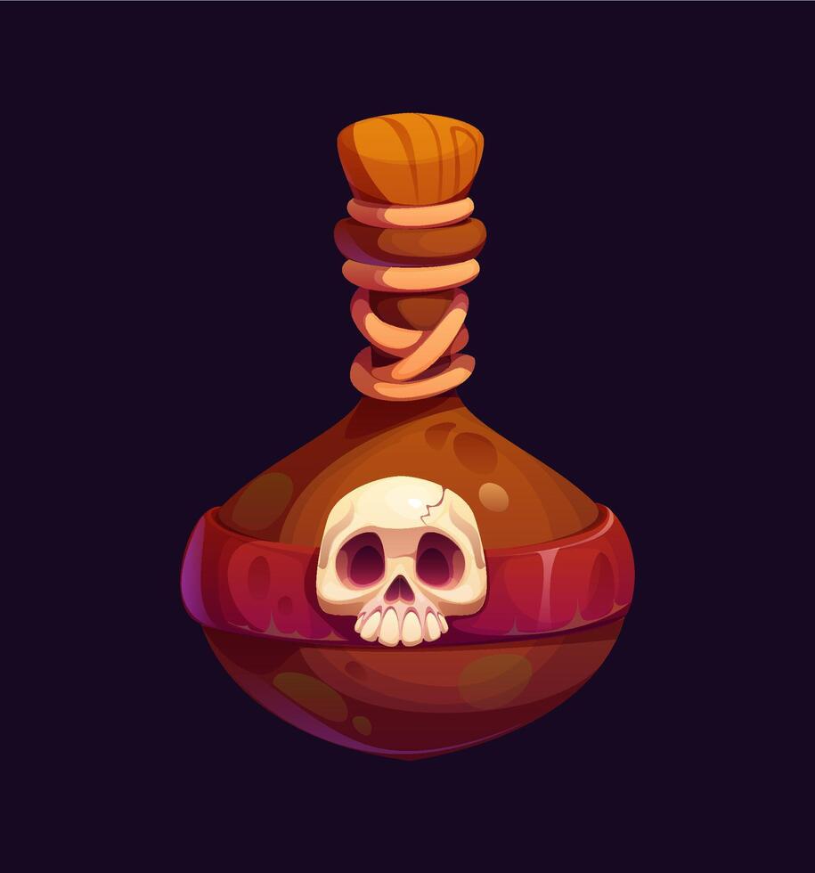 Pirate potion bottle cartoon icon, mystical elixir vector