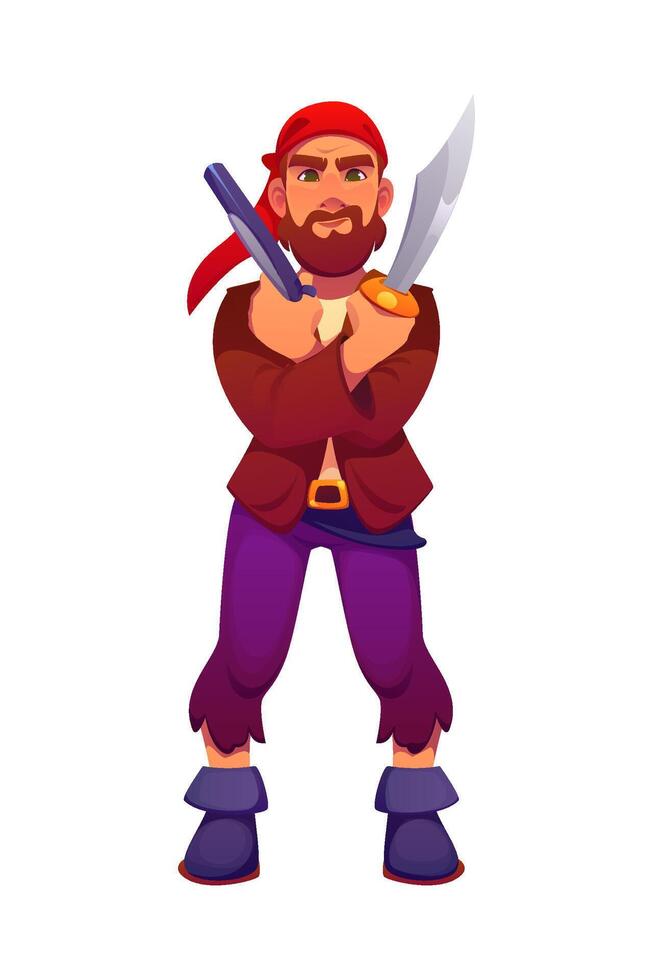 Cartoon pirate corsair character with red bandana vector
