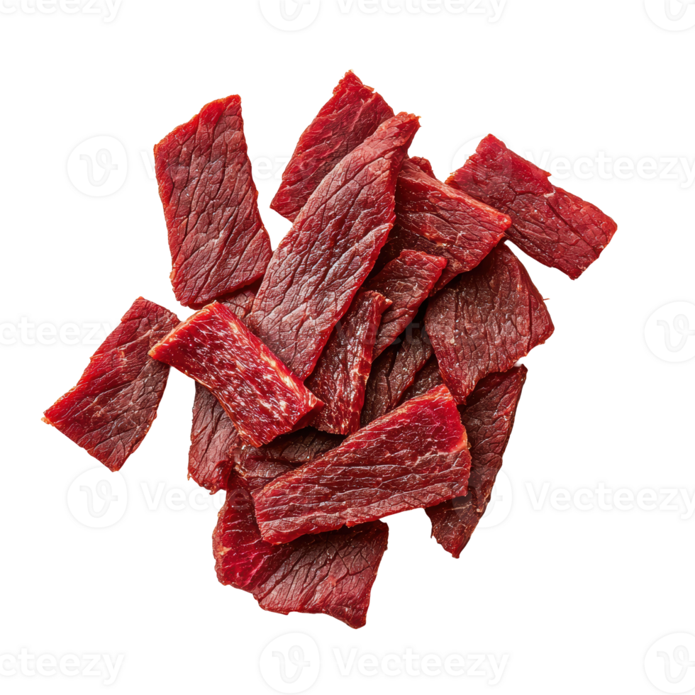 Dark Smoked Beef Jerky Slices on Isolated Background png