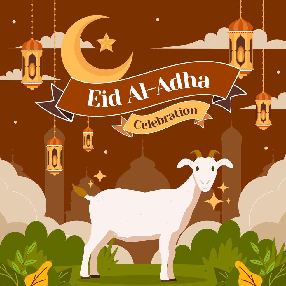 Flat illustration for islamic eid al adha with goat vector