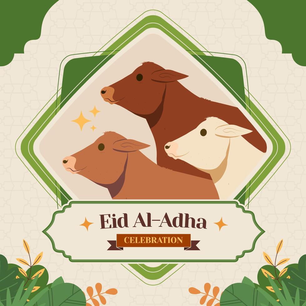 eid al adha celebration with two cows vector