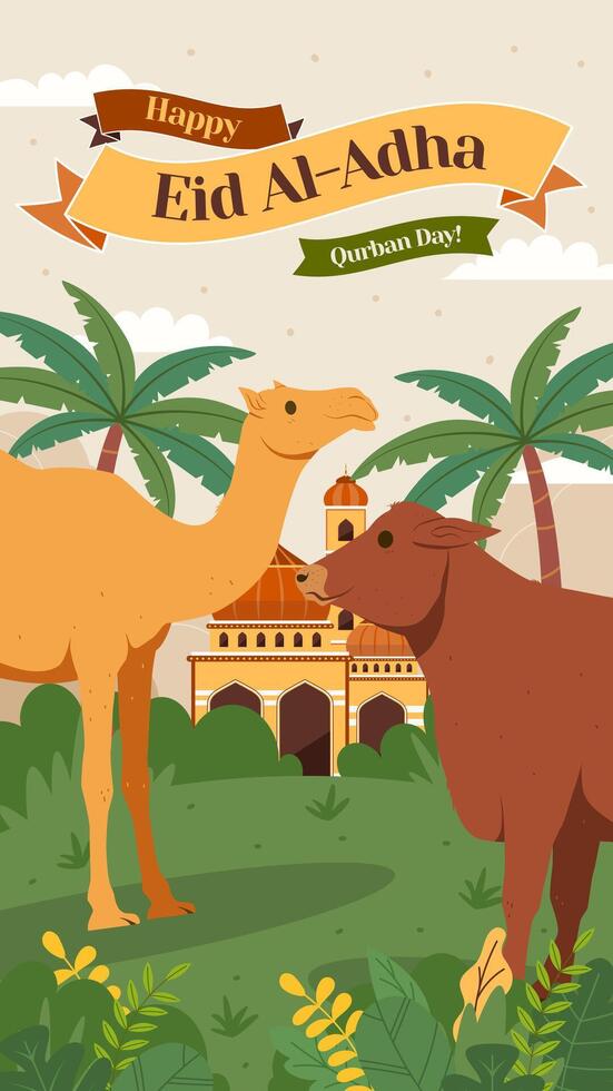 eid al adha islamic festival of sacrifice illustration vector