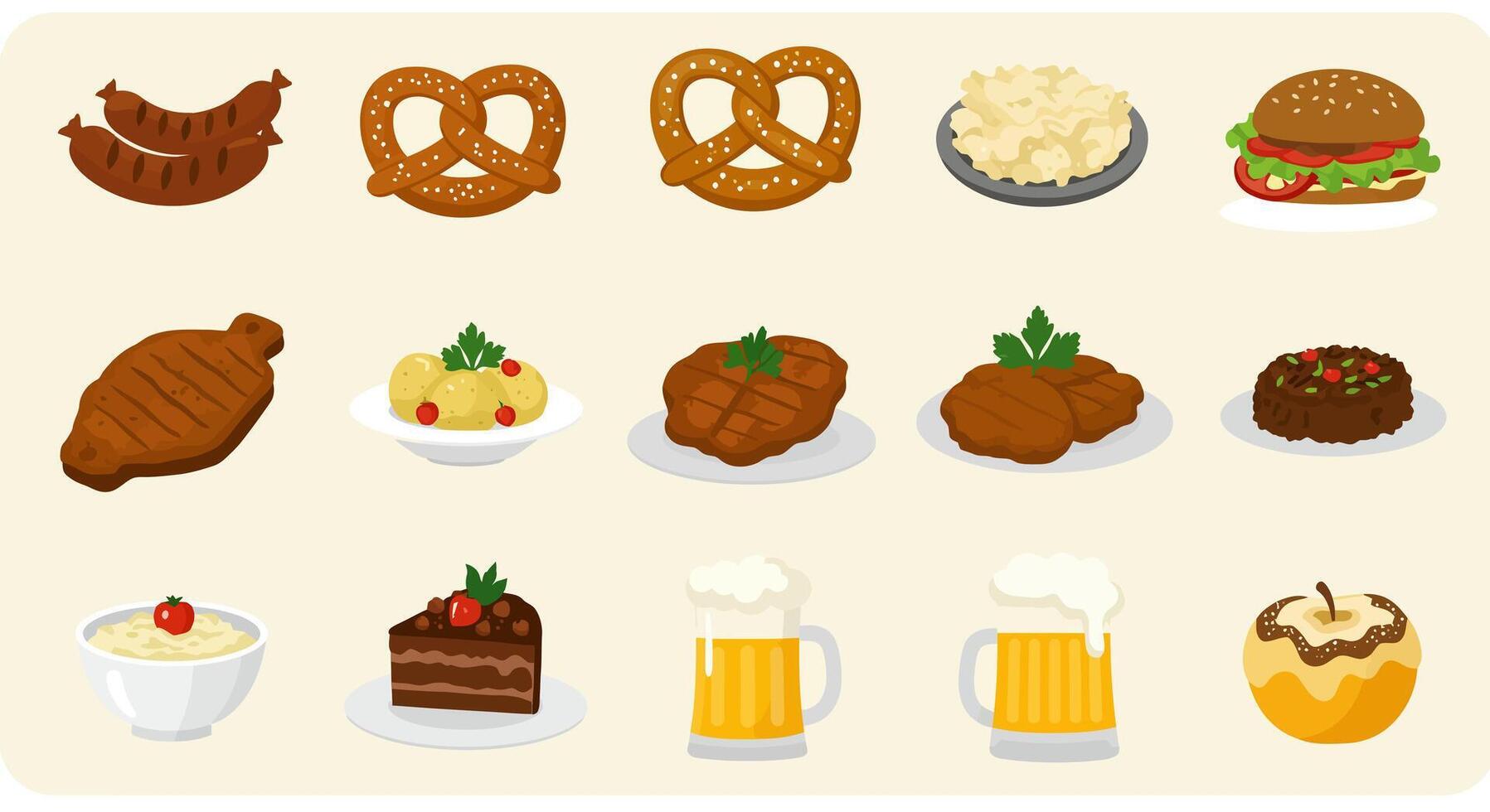 German Food Icons Flat . vector