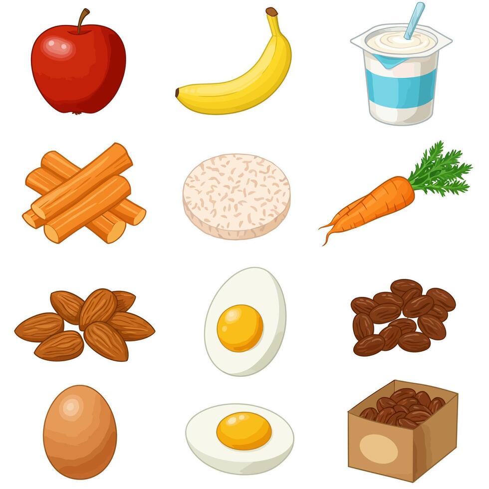Healthy Food Snack Collection Isolated Icons. vector