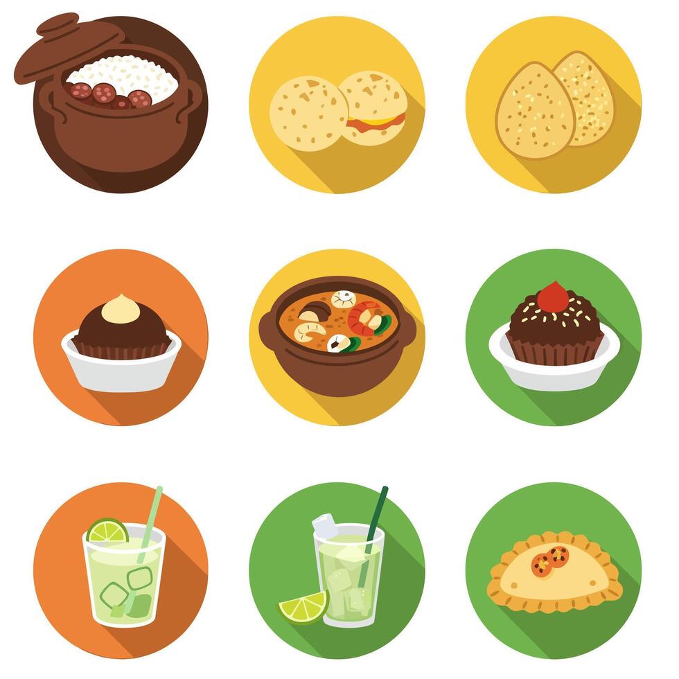 Brazilian Cuisine Icons Flat Design. vector