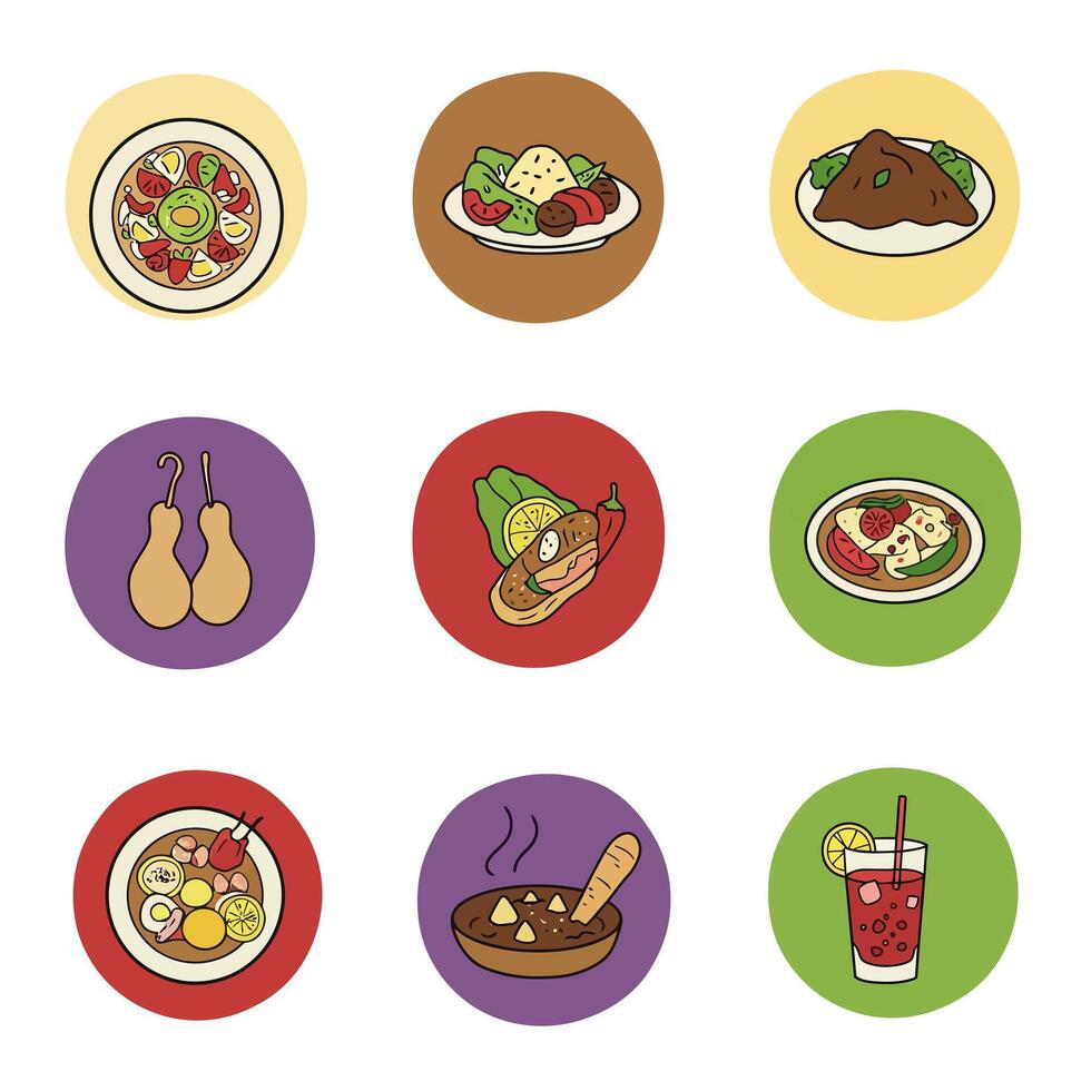 Food Icons Meal Dinner Menu. vector