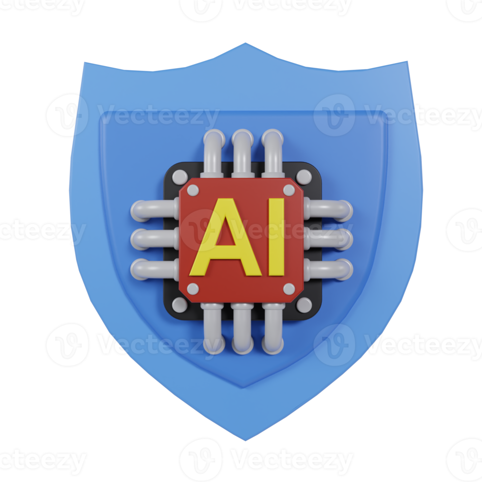 3d render of shield icon and ai chip. web protection concept using artificial intelligence or ai png